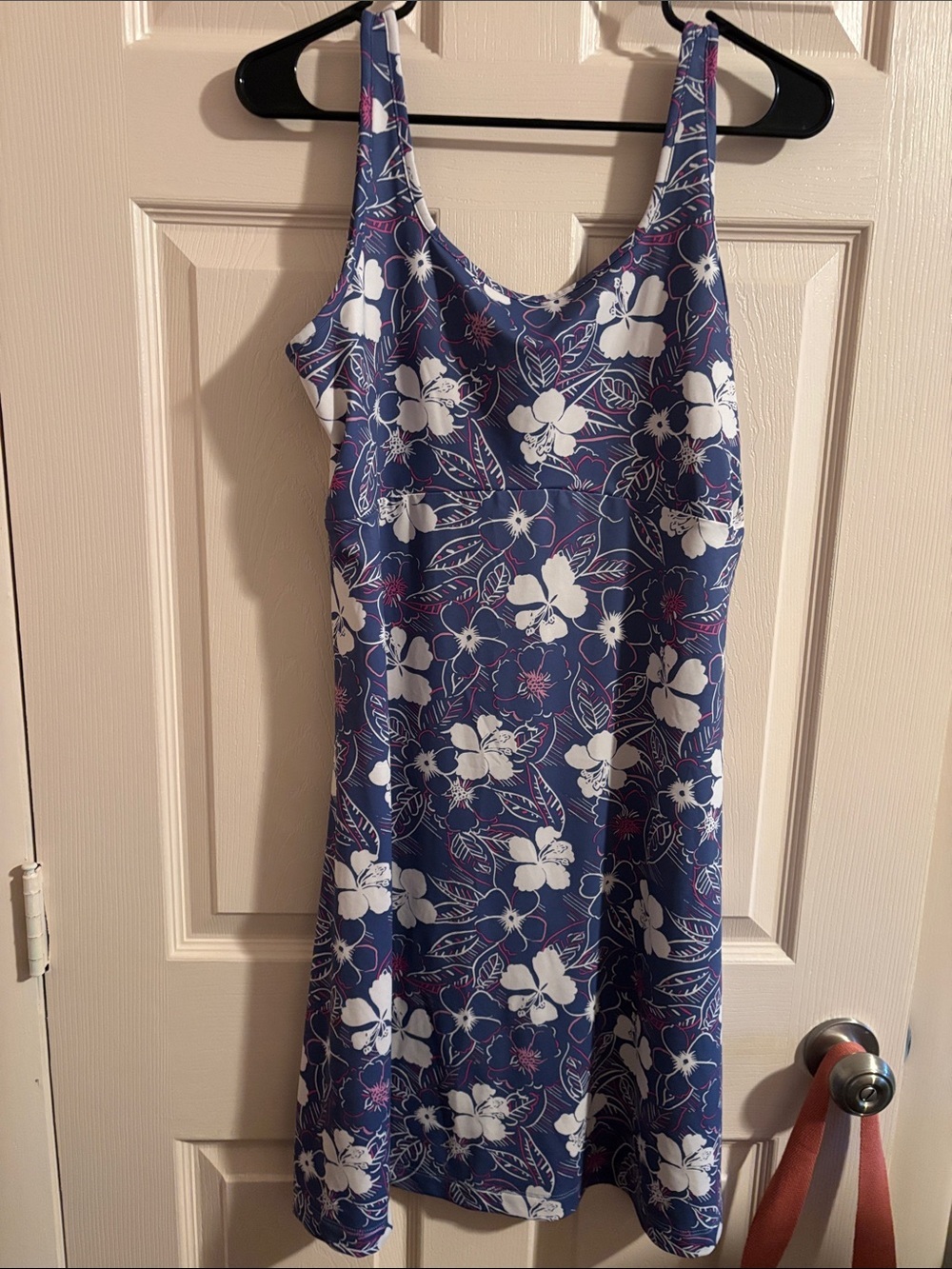 Columbia Blue Floral Slip Dress with White Hibiscus Print